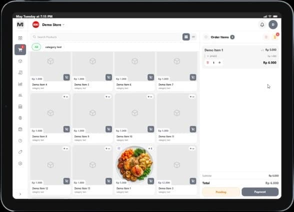 Tampilan POS lengkap di tablet